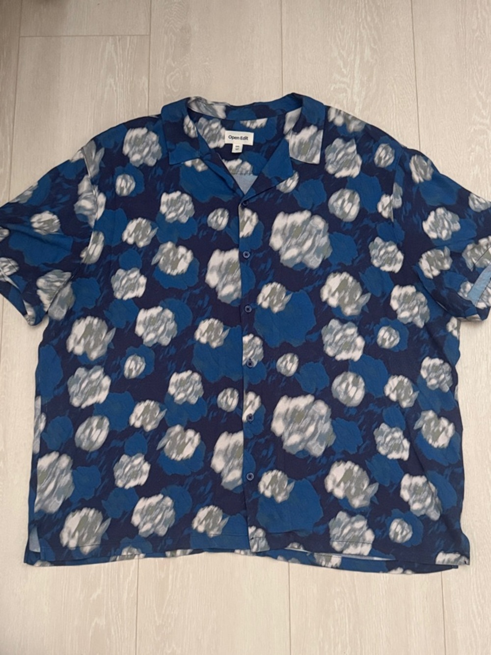 Open Edit Blue Floral Short-Sleeve Button-Down Shirt